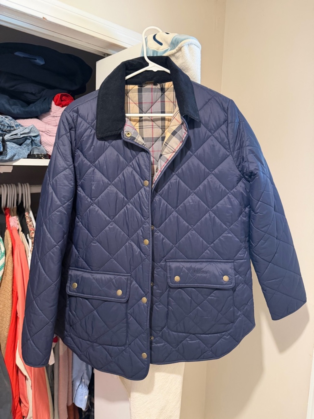Barbour BluePlaid Quilted Jacket Liner with Navy and Red Accents
